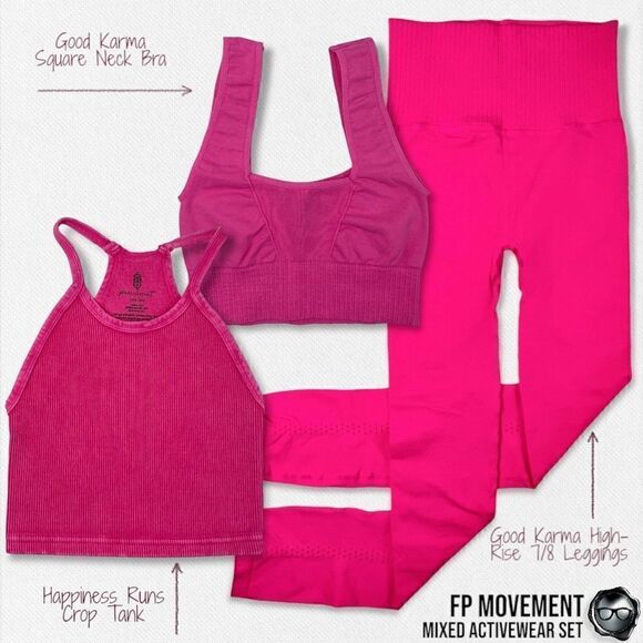 FP MOVEMENT SET: GOOD KARMA SQUARE NECK BRA + LEGGINGS + HR TANK NEON PINKS XS/S - Picture 16 of 16